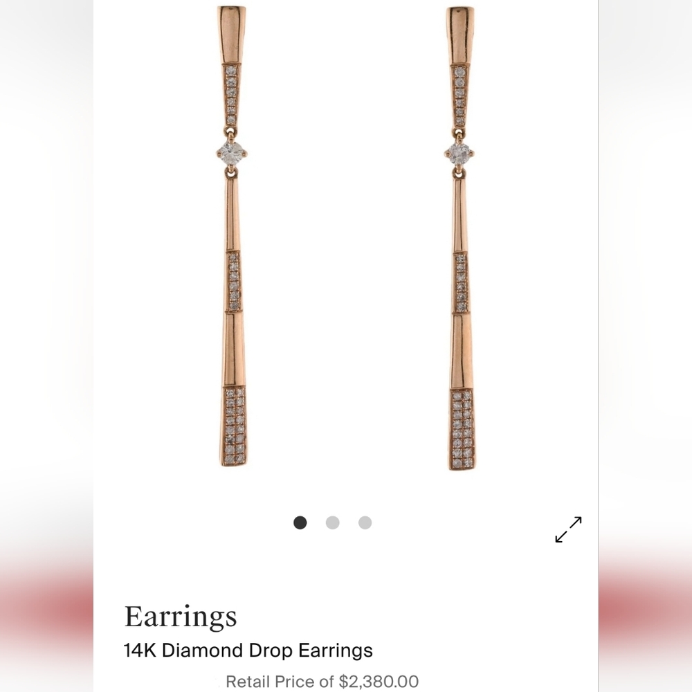 🎄🎁14k Rose Gold Diamond Drop Earrings - Picture 3 of 5